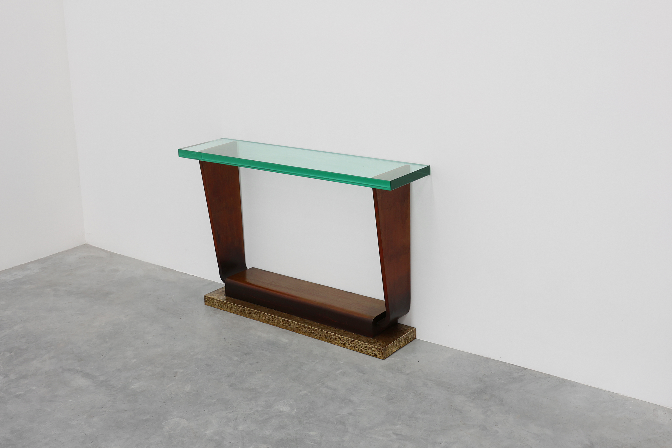 Sculptural French Art Deco Console Table with Glass Top, circa 1925thumbnail